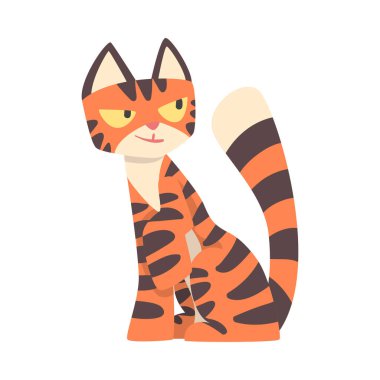 Turuncu Kürklü ve Siyah Çizgili Kaplan Karakteri Oturan Vektör Çizimi