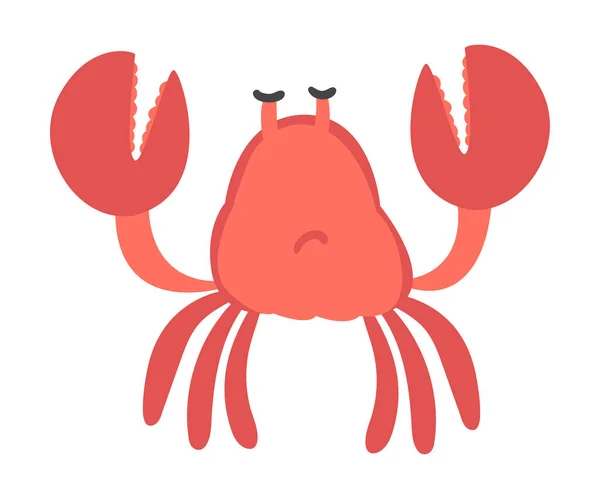 Caráter de caranguejo vermelho como mamífero aquático com par de pinças com ilustração de vetor de rosto triste — Vetor de Stock