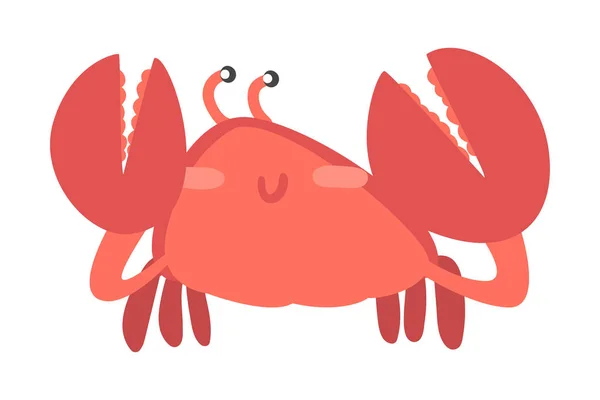 Caráter de caranguejo vermelho como mamífero aquático com par de pinças Ilustração vetorial sorridente — Vetor de Stock