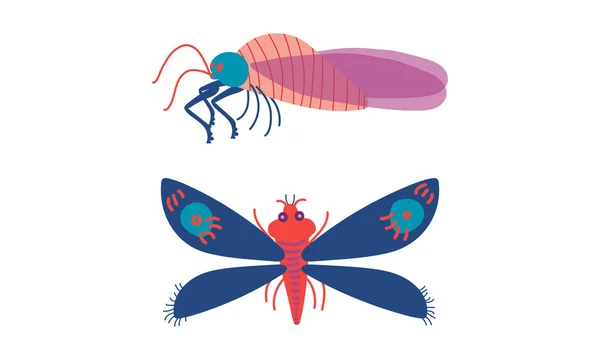 Hmyz jako létající tvor šestiúhelníku se spojenýma nohama a dvojicí anténních vektorů — Stockový vektor