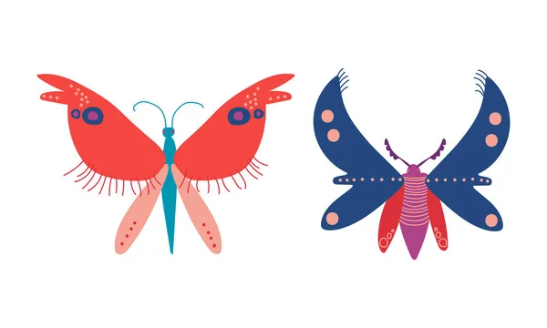 Motýlí hmyz jako létající tvor šestiúhelníku se spojenýma nohama a dvojicí anténních vektorů — Stockový vektor