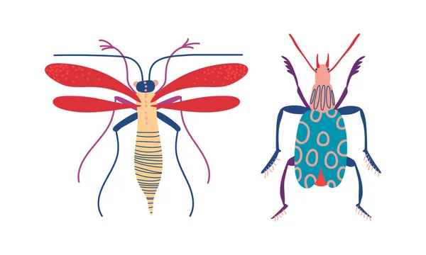 Insetos como Hexapod voando criatura com pernas articuladas e par de conjunto de vetores de antenas — Vetor de Stock