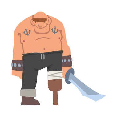 Zalim Korsan ya da Korsan Karakteri Sabre ve Tahta Bacak Denizci Hırsız Vektör Resimleri