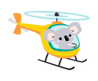Helikopterde Pervane Vektörü İllüstrasyonuyla Şirin Koala Hayvanları Uçuyor