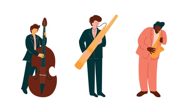 Homme Musicien Instrumentaliste Jouer de la Musique Jouer de l'Instrument de Musique Ensemble vectoriel — Image vectorielle