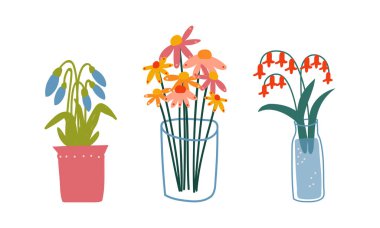 Ev Botanik Dekoru Vektörü olarak Çiçek Bunch veya Buket içeren vazo