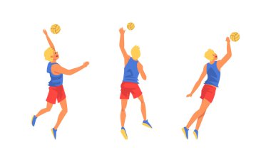 Genç Sarışın Voleybol Oyuncusu Elleri Vector ile Topa Vuruyor ve Fırlatıyor