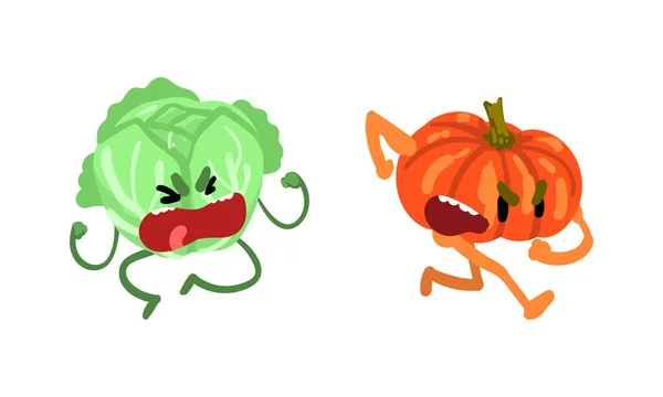 Αστεία Humanized Λαχανικά Φωνάζοντας στο θυμό και συνοφρύωμα Vector Set — Διανυσματικό Αρχείο