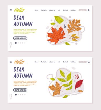 Farklı Yaprak Rengi Vektör Şablonu Parlak Sonbahar Yaprakları ile Web Sayfası