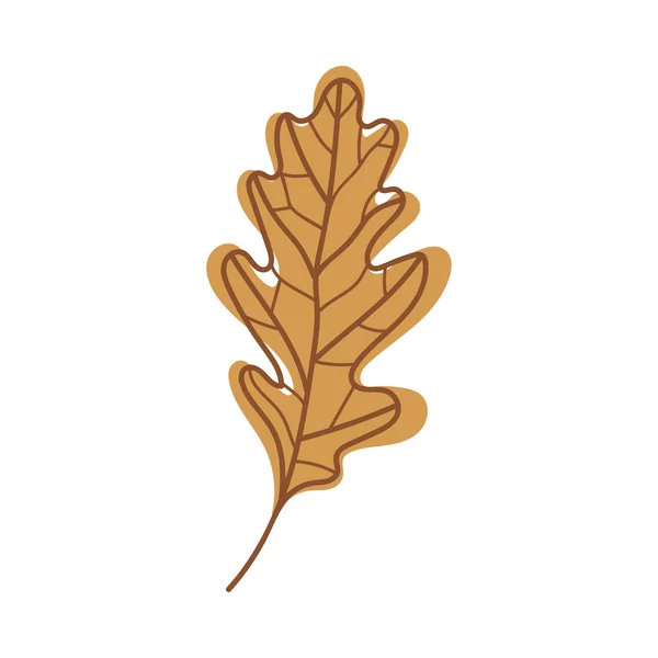 Brown Oak Autumn Leaf with Veins as Seasonal Foliage on Stem Vector Illustration — Stock Vector