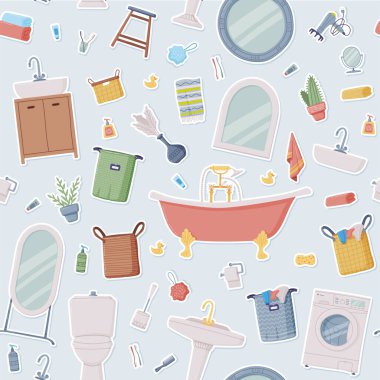 Banyo ya da Banyo Küveti, Yıkama Havzası ve Ayna Vektörsüz Kalıp