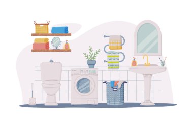 Lavabo veya Tuvalet İçi Lavabo, Çamaşır Makinesi ve Tuvalet Kasesi İllüstrasyonlu