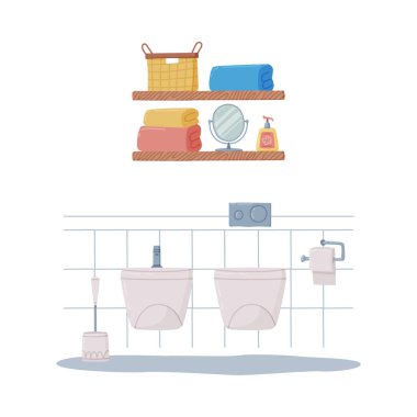 Banyo ya da Tuvalet İçi Tuvalet Bowl ve Bidet Vektör İllüstrasyonlu