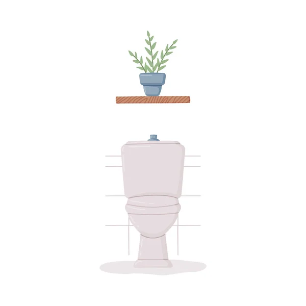 Μπάνιο ή Washroom Εσωτερικών τουαλέτα μπολ και Ράφι με Houseplant Vector Εικονογράφηση — Διανυσματικό Αρχείο