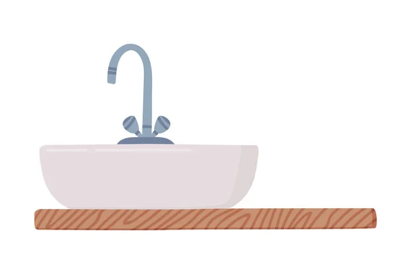 Lavabo de baño blanco con grifo y estante aislados sobre fondo blanco Vector Ilustración — Archivo Imágenes Vectoriales