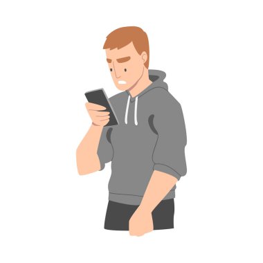 Smartphone Vektör İllüstrasyonunda Kötü Haber Adamı Karakteri Okuma Mesajından Hayal kırıklığına uğradım