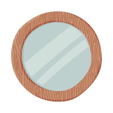 Banyo ya da Tuvalet Olarak Yuvarlak Ayna ya da İç Öge Beyaz Arkaplan Vektör İllüstrasyonunda İzole Edildi