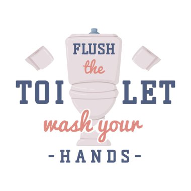 Yıkama Yazısı ve Tuvalet Kasesi Vektörü İllüstrasyonlu Tuvalet Mektubu