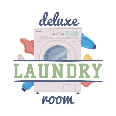 Lüks Çamaşır Odası Yazı ve Çamaşır Makinesi İllüstrasyonlu Banyo Mektubu