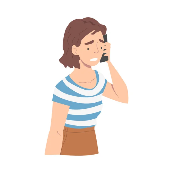 Disappointed with Bad News Woman Character Speaking by Phone Vector Illustration — Stock Vector