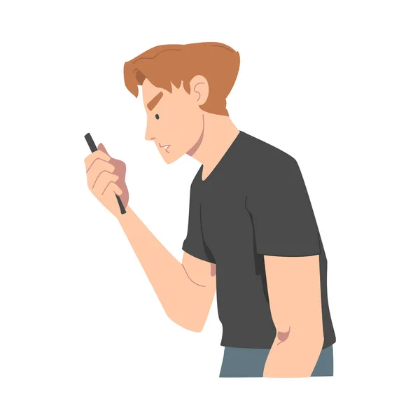 Розчарований поганими новинами Чоловік символ читання повідомлення на смартфоні Векторна ілюстрація — стоковий вектор