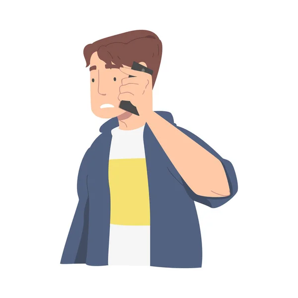 Disappointed with Bad News Man Character Speaking by Phone Vector Illustration — Stock Vector