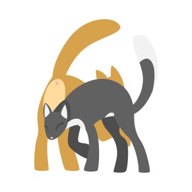 Bir çift Yumuşak Kaplamalı Aşk Kedisi Yaltaklanma ve Sarılma Vektörü İllüstrasyonu