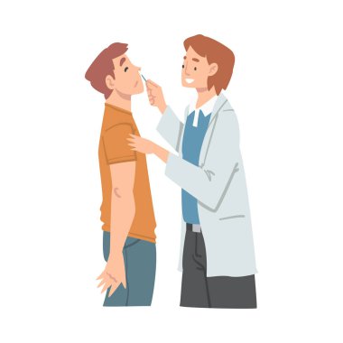 Doktor Otolaryngologist 'in Beyaz Ceketli Hasta Muayenesi İllüstrasyonunda Tıbbi Kontrol