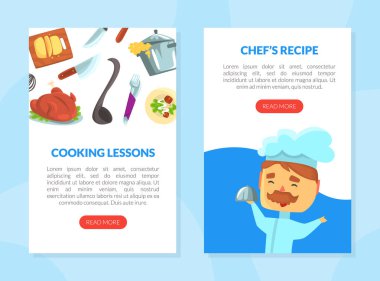 Aşçılık ve Gıda Hazırlama Şefi Tepsisi ve Mutfak Utensilleri Vektörü Şablonu