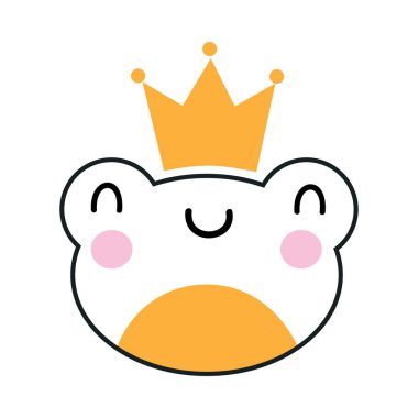 Pembe Yanaklı Şirin Kurbağa Kafa Altın Taç Taşıyıcı Çizimi Giyiyor