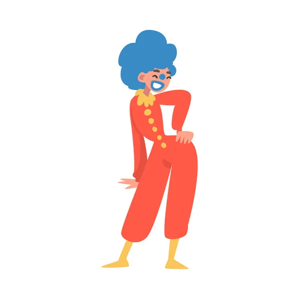 Clown de femme avec le visage de maquillage et costume flamboyant en tant qu'artiste de cirque personnage se produisant sur scène ou Arena Illustration vectorielle — Image vectorielle