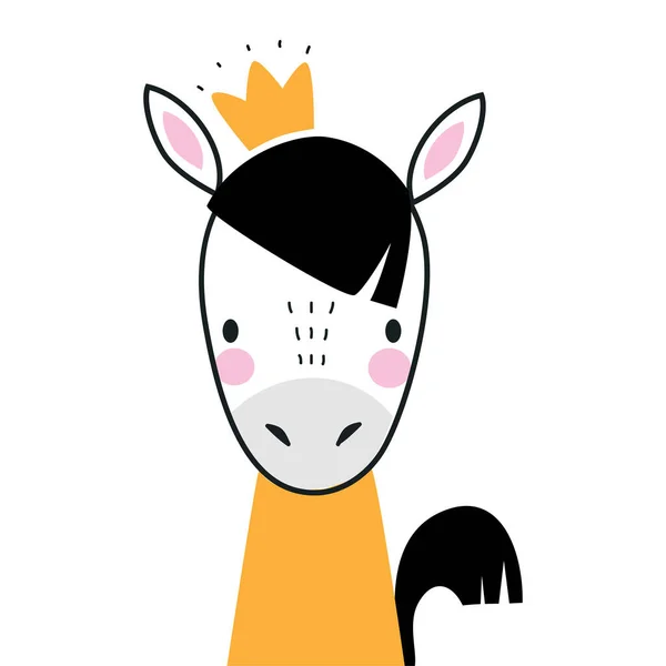 Grazioso cavallo come fattoria animale indossa oro corona vettoriale illustrazione — Vettoriale Stock