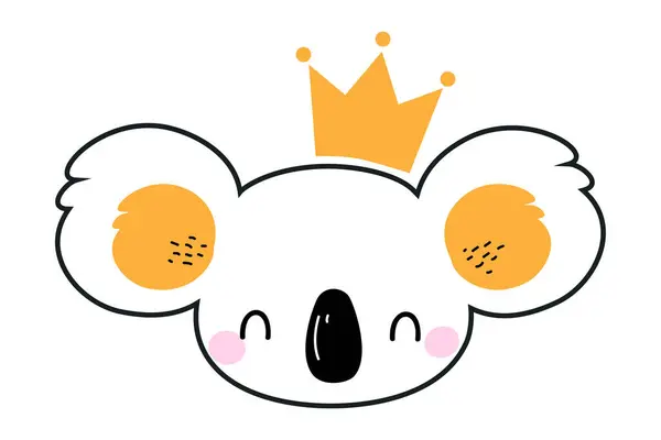 Cute Koala Animal Head Wearing Gold Crown Vector Illustration Stok Ilustrasi Bebas Royalti