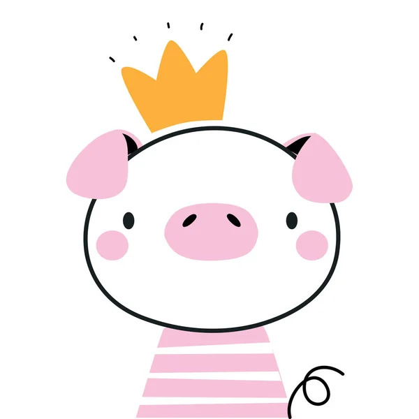 Lindo cerdo como animal de granja con corona de oro Vector Ilustración — Vector de stock