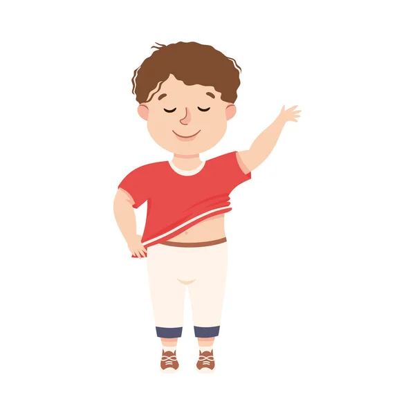Little Boy Getting Dressed Betrokken bij dagelijkse activiteit en dagelijkse Routine Vector illustratie — Stockvector