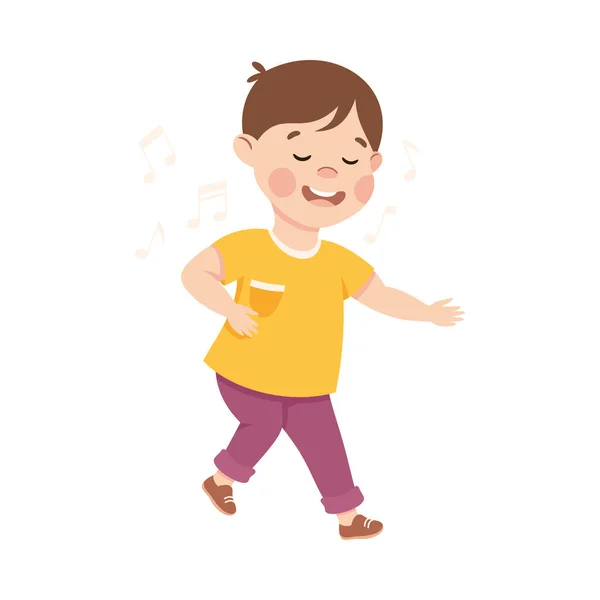 Энергичный мальчик танцует под музыку — стоковый вектор