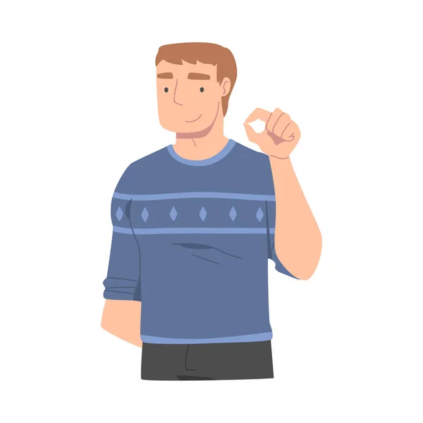 Figur des lächelnden Mannes zeigt Handgesten-Vektor-Illustration — Stockvektor