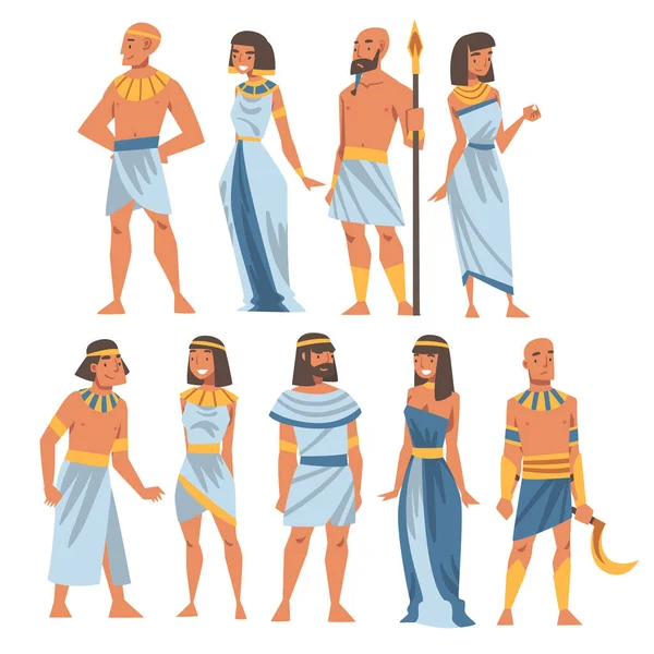 Egipcios como personajes étnicos de Egipto que usan un conjunto de vectores de prendas auténticas — Vector de stock