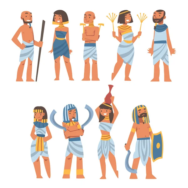 Egipcios como personajes étnicos de Egipto que usan un conjunto de vectores de prendas auténticas — Vector de stock