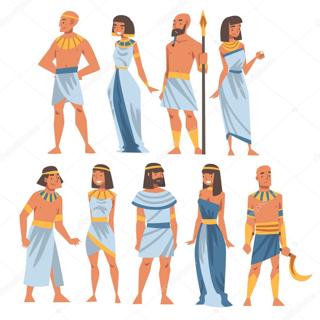 Egyptians as Ethnic People Characters from Egypt Wearing Authentic Garment Vector Set