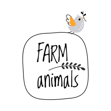 Cute Birdie with Twig in Beak and Farm Animals Frame Vector Illustration clipart