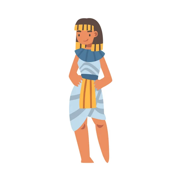 Personaje de la mujer egipcia con prendas de vestir auténticas y cuello Vector Ilustración — Vector de stock