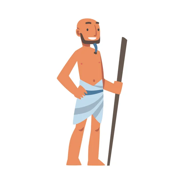 Egyptian Man Character with Cane Wearing Authentic Garment Vector Illustration — Stock Vector