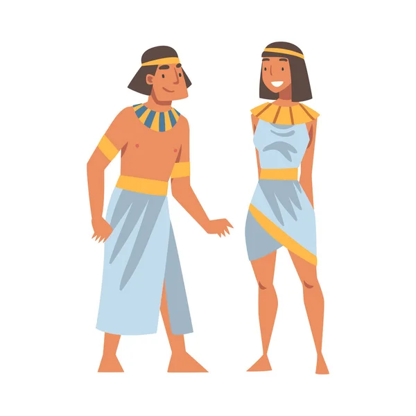 Egyptian Man and Woman Character Wearing Authentic Garment and Necklace Vector Illustration — Stock Vector