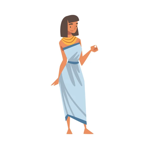 Egyptische vrouw karakter dragen authentieke kledingstuk en nek halsband vector illustratie — Stockvector