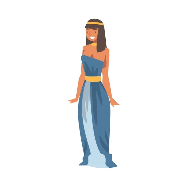 Egyptische vrouw karakter dragen authentieke kledingstuk en nek halsband vector illustratie — Stockvector