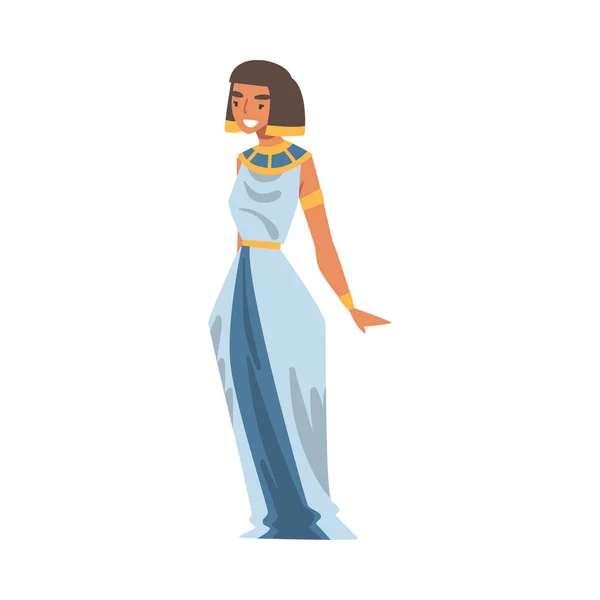 Otantik Giysi Giyen Mısırlı Kadın Karakteri ve Boyun Yaka Vektörü İllüstrasyonu — Stok Vektör