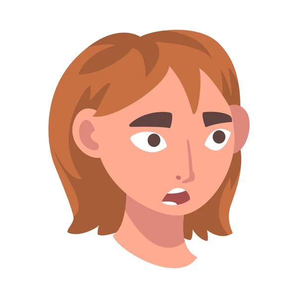 Donna testa con sguardo stupito come espressione facciale vettoriale illustrazione — Vettoriale Stock
