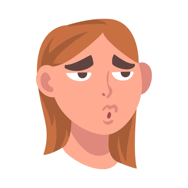 Woman Head with Pouting Lips as Facial Expression Vector Illustration — Stock Vector