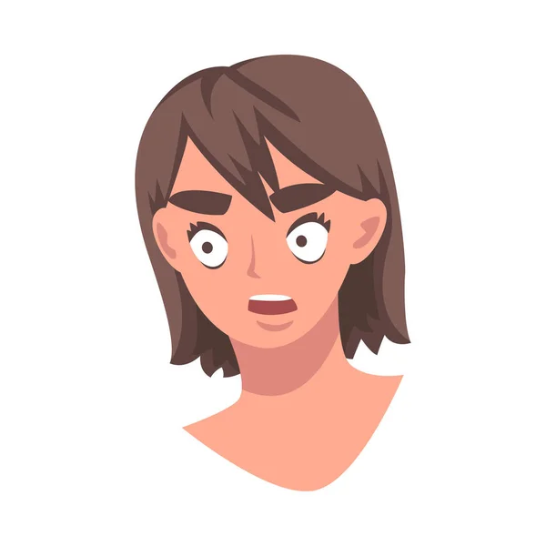 Donna testa con sguardo stupito ansimando come espressione facciale vettoriale Illustrazione — Vettoriale Stock